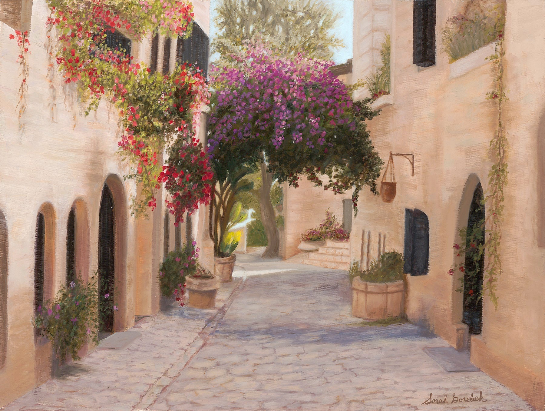 A Street in Yemin Moshe, original oil painting on linen canvas by Sarah Gorelick, 20" x 16" inches