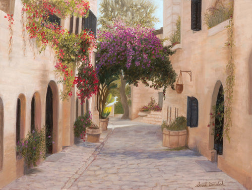 A Street in Yemin Moshe, original oil painting on linen canvas by Sarah Gorelick, 20" x 16" inches