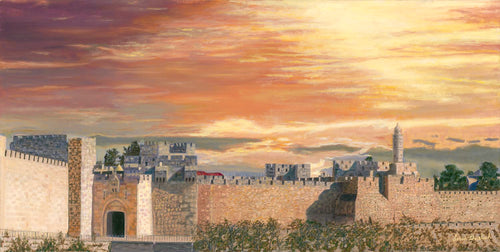 Jaffa Gate at Sunset - oil painting by Sorah Gorelick