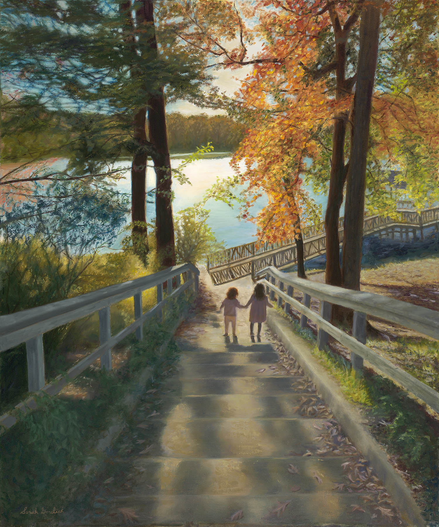 Sisters at the Lake - oil painting by Sorah Gorelick